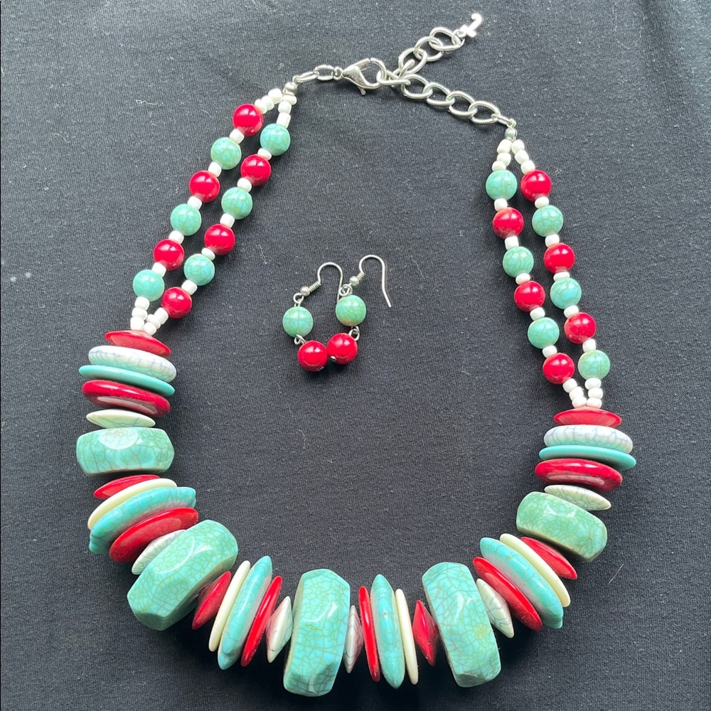 Elegant Multicolor Beaded Necklace and Earring Set